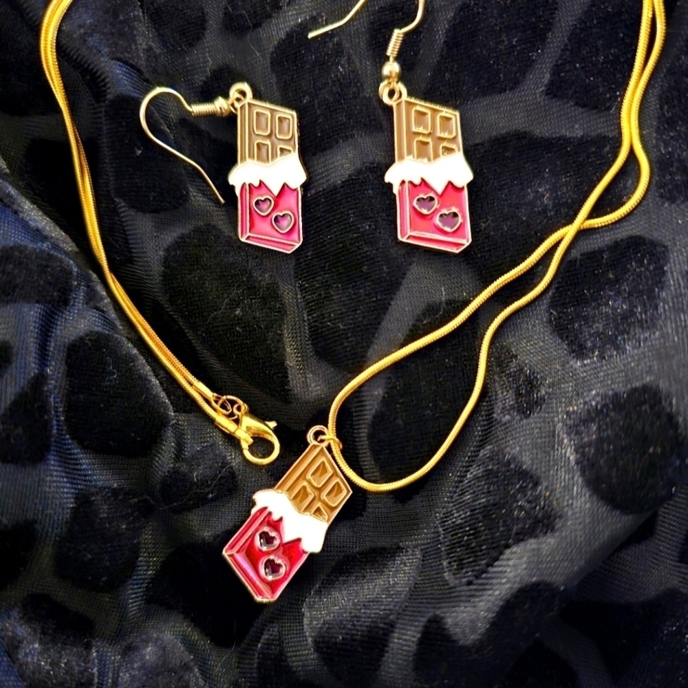Valentines Chocolate Jewelry Set - Handmade earings and necklace